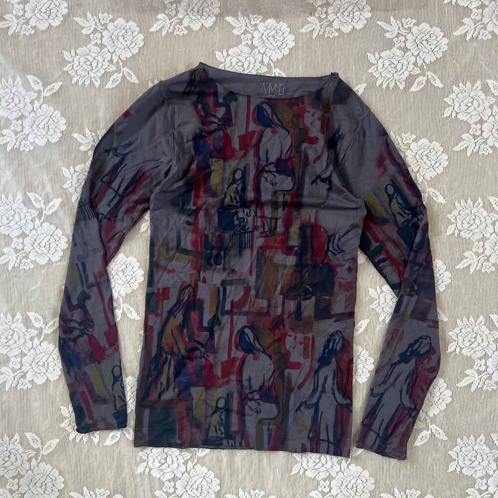 AMB Abstract Art Mesh Long Sleeve Top One Size